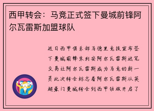 西甲转会:马竞正式签下曼城前锋阿尔瓦雷斯加盟球队 西甲转会:马竞正式签下曼城前锋阿尔瓦雷斯加盟球队